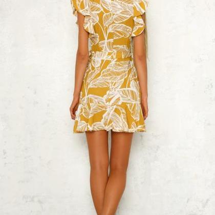 Along The Coast Floral Wrap Up Dress Yellow..
