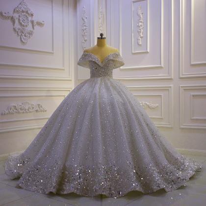 T40 Women Luxury Sequin Lace Ball Gown Wedding..