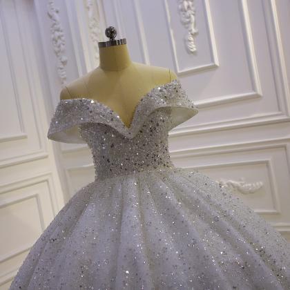 T40 Women Luxury Sequin Lace Ball Gown Wedding..
