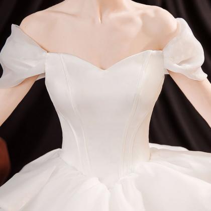 T202 White Satin Women Luxury Ball Gown Dress