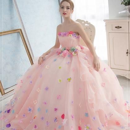 T216 Pink Flower Women Luxury Lace Sleeveless Ball..