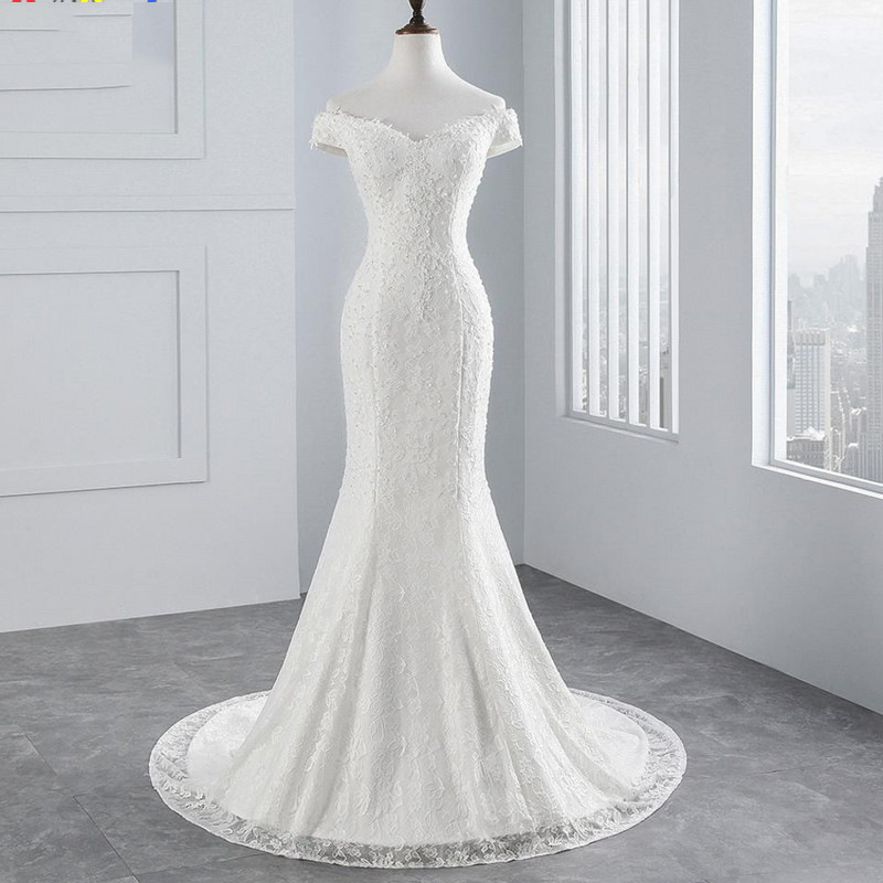 T20 White Women Luxury Beautiful Ball Gown Fishtail Wedding Dresses
