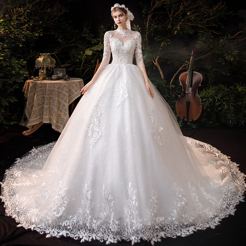 T25 White Lace Mesh Women Luxury Beautiful Ball Gown Wedding Dresses