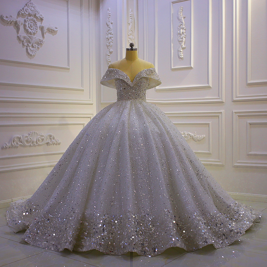 T40 Women Luxury Sequin Lace Ball Gown Wedding Dresses