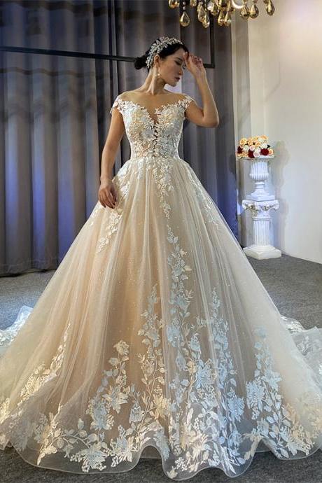 T19 Ivory Women Luxury Beautiful Ball Gown Backless Wedding Dresses