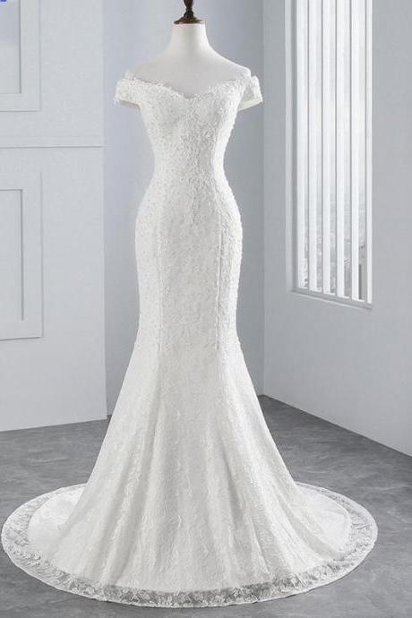 T20 White Women Luxury Beautiful Ball Gown Fishtail Wedding Dresses