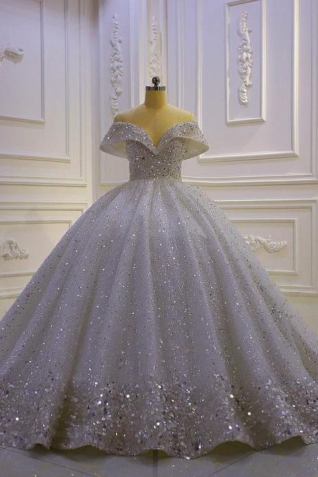 T40 Women Luxury Sequin Lace Ball Gown Wedding Dresses