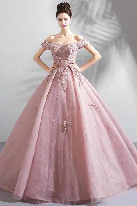 T191 Pink Prince Women Luxury Sleeveless Ball Gown Dress