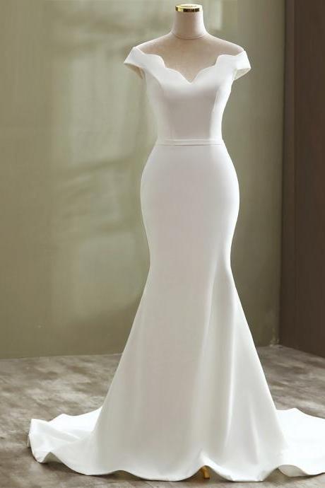 T44 Women Luxury Fishtail Satin Ball Gown Wedding Dresses